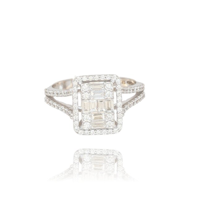 Exclusieve witgouden ring met baguette en briljant geslepen diamanten