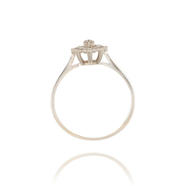 Verfijnde witgouden ring met diamanten in klassieke clusterzetting