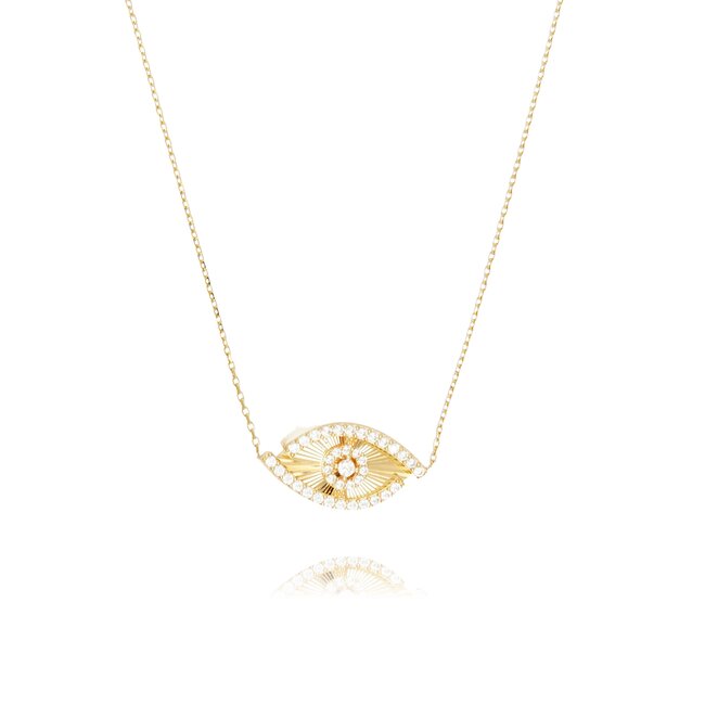 Gouden collier met oogdesign en zirkonia