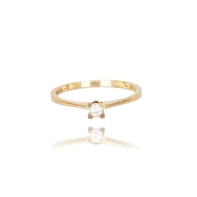 Tijdloze geelgouden solitair ring met 0.09 ct briljant diamant
