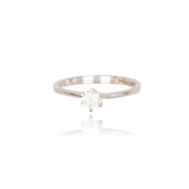 Witgouden solitair 6-poots, 0,30 ct diamant