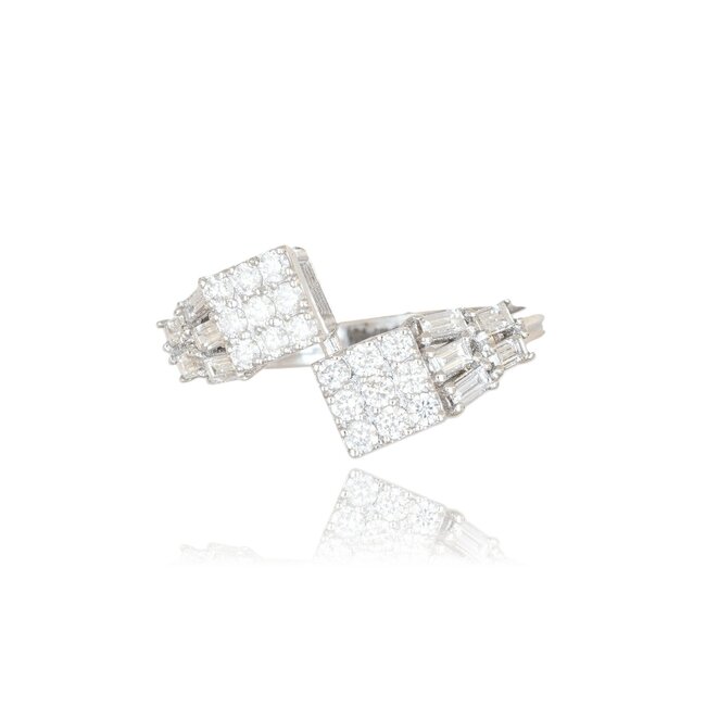 Witgouden dubbel cluster ring met 0,81 ct diamant