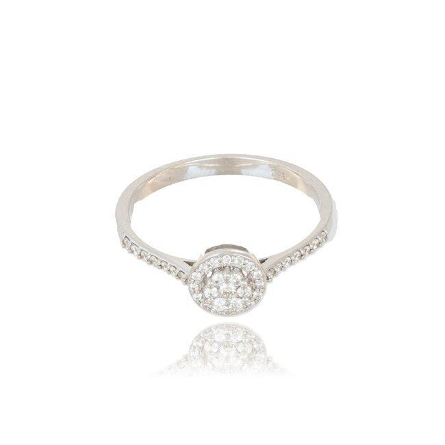 Elegante witgouden cluster ring met 0.18 ct briljant diamanten