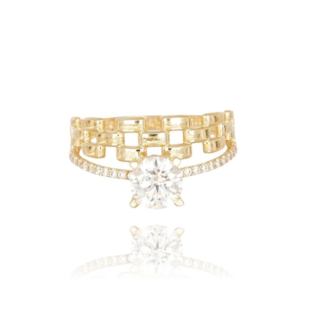 Luxe Schakel Ring met Grote Zirkonia Steen