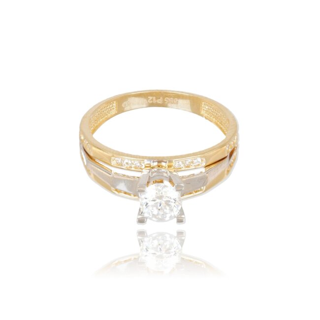 Luxe Solitaire Ring met Dubbele Band en Zirkonia Steen