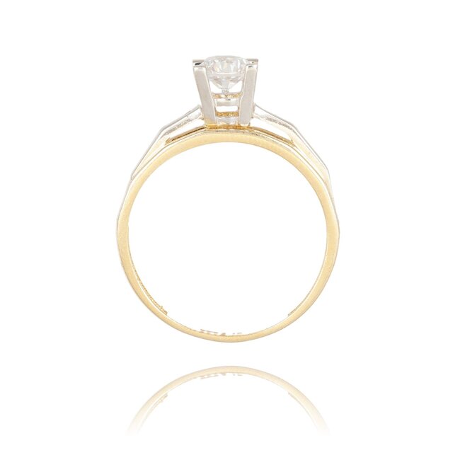 Luxe Solitaire Ring met Dubbele Band en Zirkonia Steen