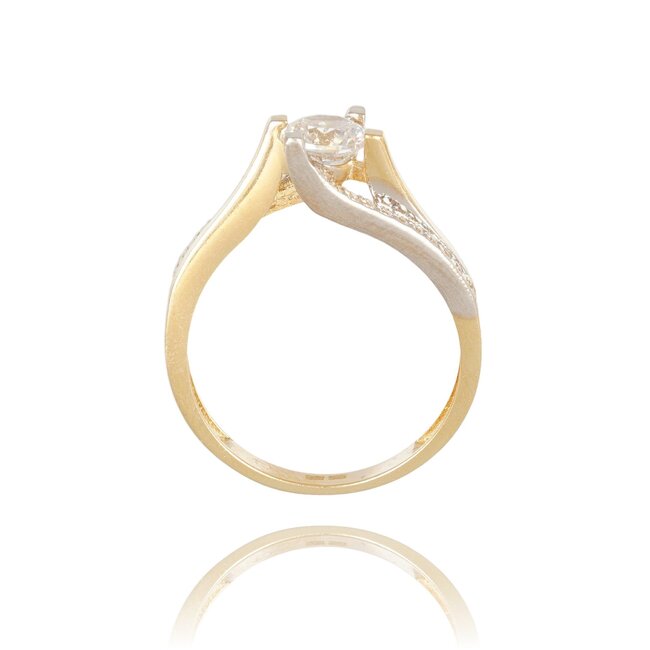Gouden tweekleurige ring met solitaire steen