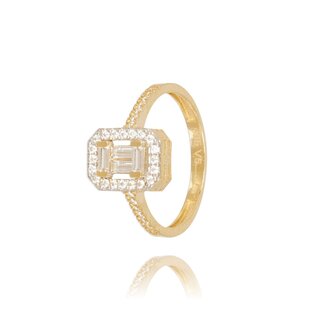 Gouden ring met rechthoekige halo