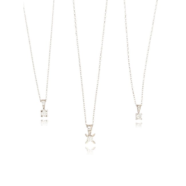 Witgouden solitair collier met V-beugel