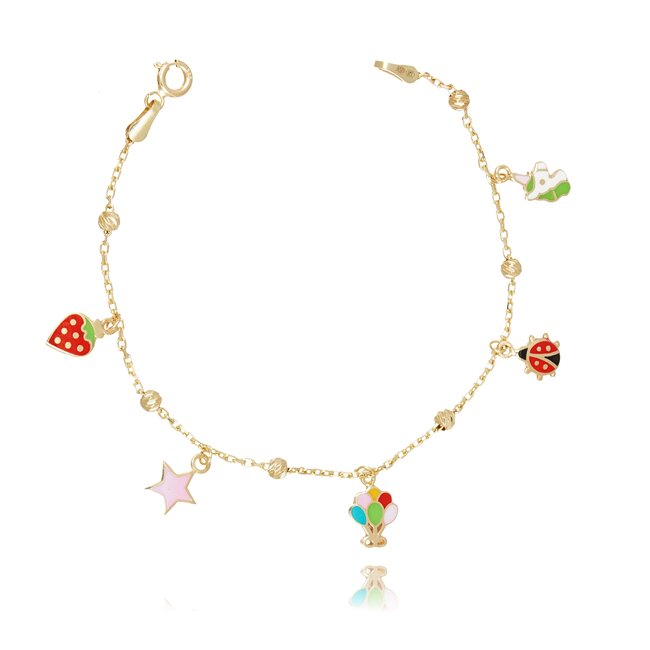 Gouden Armband met Gekleurde Bedels en Figuren