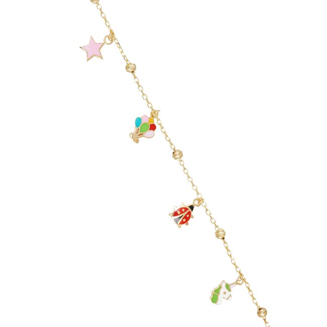 Gouden Armband met Gekleurde Bedels en Figuren