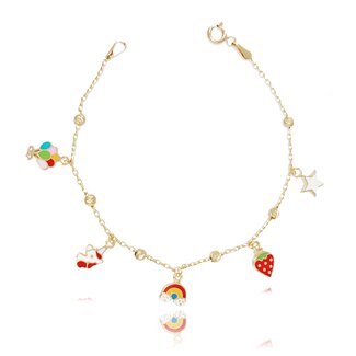 Speelse armband met aardbei, ster en luchtballon bedels