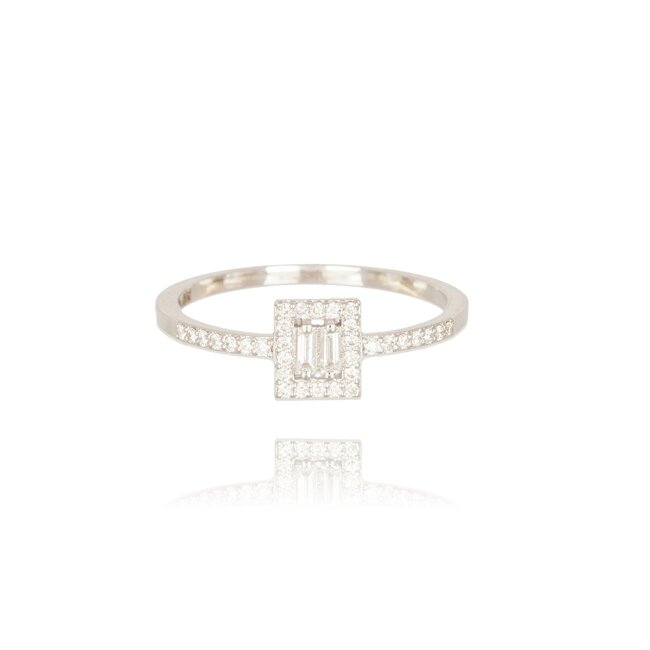 Elegante witgouden ring met baguette en briljant diamanten van 0.19ct