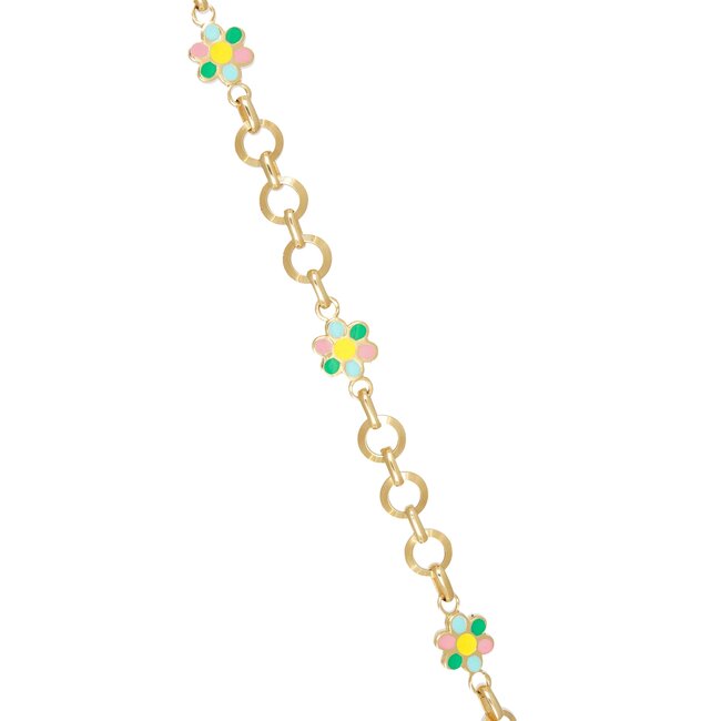 Goldmine Speelse Gouden Armband met Gekleurde Bloem Bedels