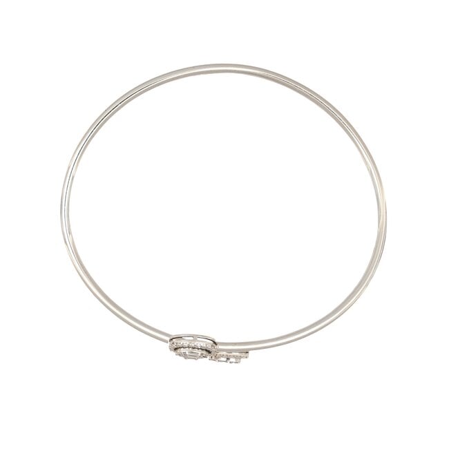 Goldmine Elegante open witgouden armband met baguette en briljant diamanten