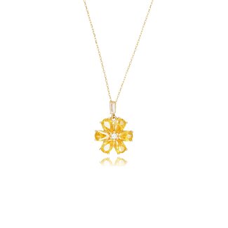 Bloem Ketting met Gele Zirkonia