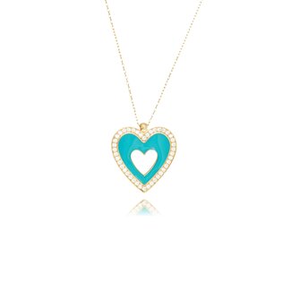 Gouden Hart Collier met Zirkonia en Turquoise