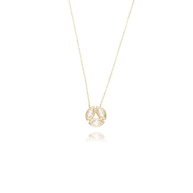 Gouden collier met bladeren hanger en zirkonia