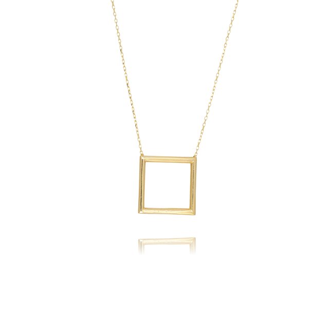 Gouden collier met open vierkante hanger