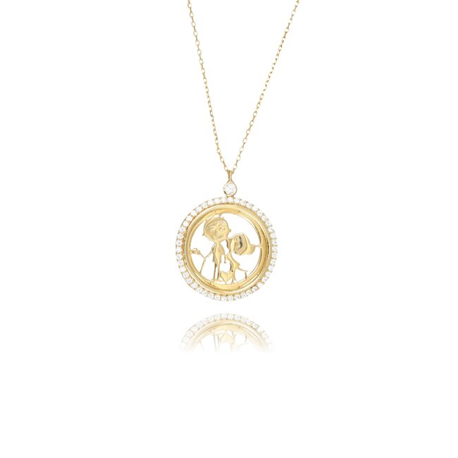 Gouden kinderhanger met figuurtje en ketting
