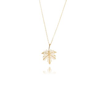 Gouden Blad Ketting met Zirkonia