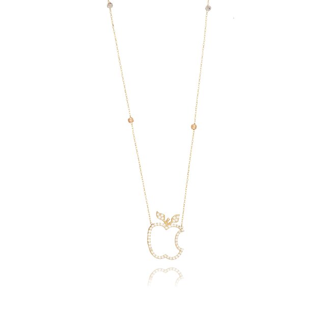 Gouden collier met appelhanger en zirkonia