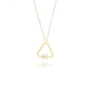 Gouden Driehoek Collier met Zirkoniabloem