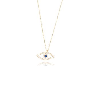 Gouden Evil Eye Collier met Blauwe Steen