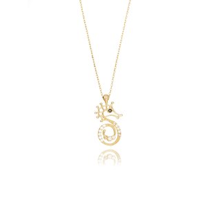 Gouden Zeepaard Collier met Zirkonia