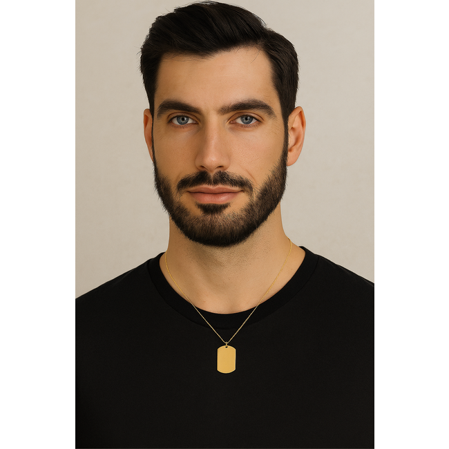Gouden heren collier met dogtag hanger