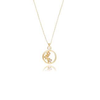 Gouden Bloemen Collier met Ronde Hanger