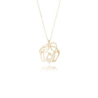 Gouden Familie Ketting met Zirkonia Hart