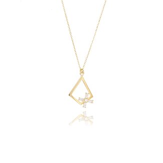 Gouden Ketting met Open Ruit en Zirkonia Bloem