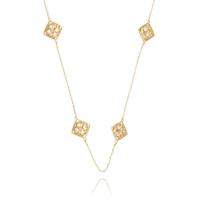 Gouden collier met filigraan vierkanten en design
