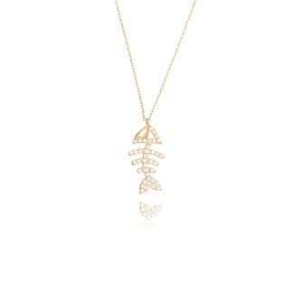 Gouden Visgraat Ketting met Zirkonia