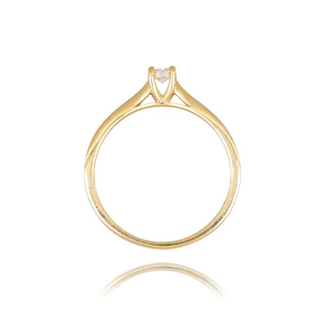 Elegante witgouden ring met briljant geslepen diamant en verfijnde pavé band