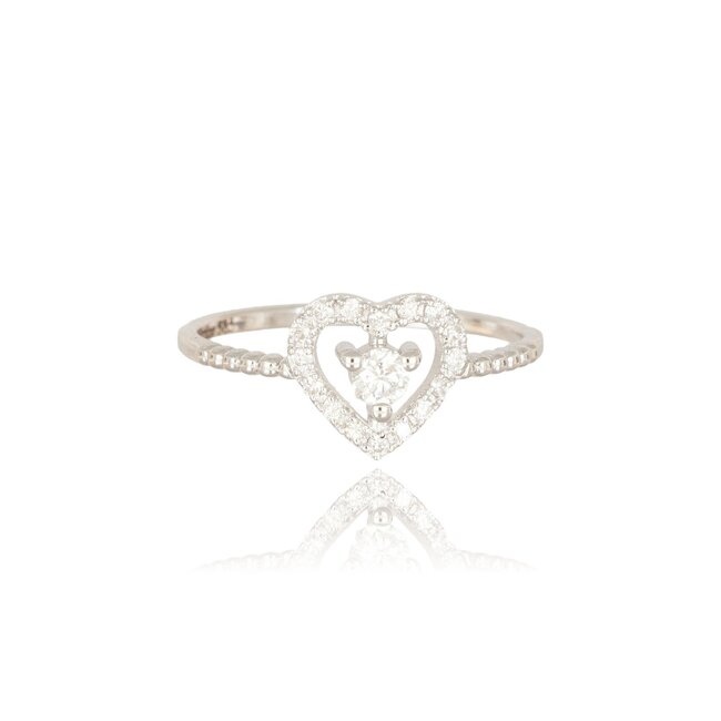 Elegante witgouden ring met hartvormige diamantzitting en pavé details