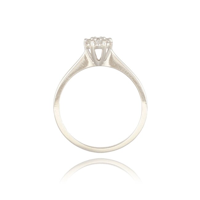 Elegante witgouden damesring met bloemvormige diamantcluster