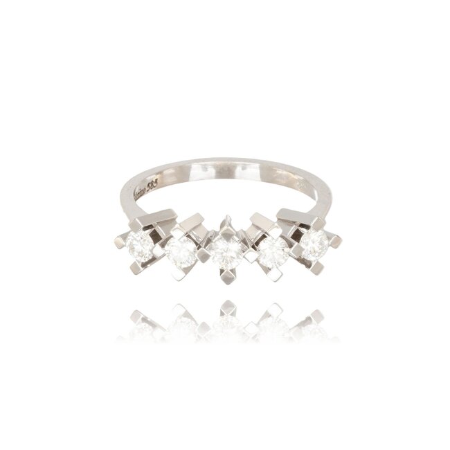 Witgouden ring met vijf diamanten, 0,50 ct