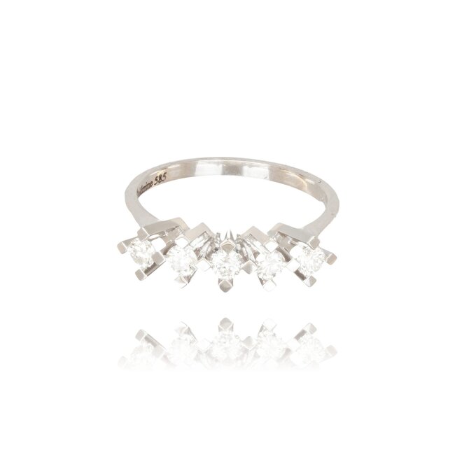 Elegante witgouden damesring met 0.40 ct natuurlijke diamanten in stijlvolle rijzetting
