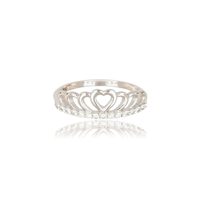 Elegante witgouden damesring met hartjesdesign en 0.15 ct diamanten