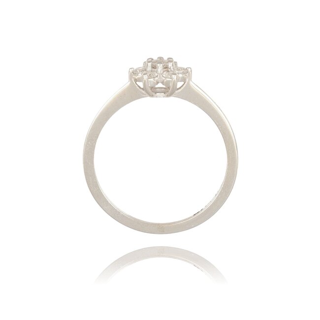 Elegante witgouden damesring met bloemcluster en 0.25 ct diamanten
