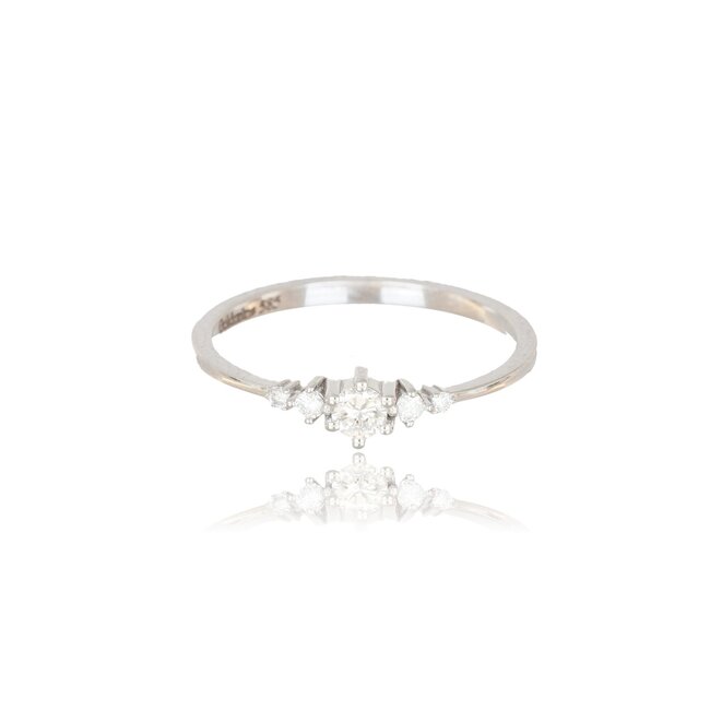 Elegante witgouden ring met centrale diamant en zijstenen van 0.17 ct