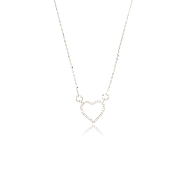Elegant witgouden collier met open hart hanger en 0.10 ct diamanten