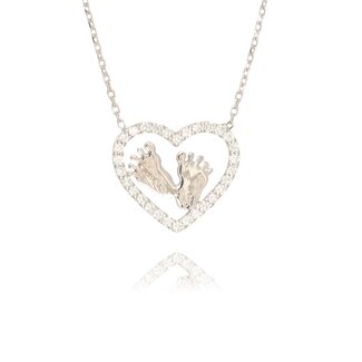 Witgouden Hart Ketting met Babyvoetjes