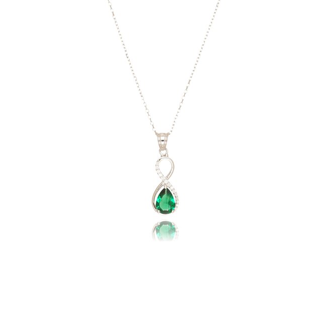 14 karaat witgouden collier met peervormige smaragd en diamanten hanger