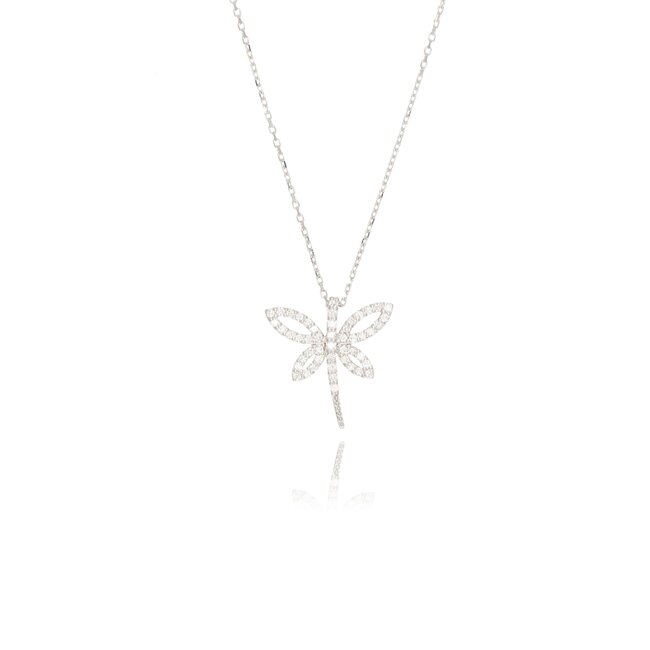 witgouden collier met diamanten libelle hanger