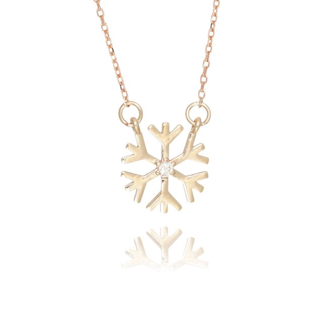 Roségouden collier met sneeuwvlok hanger en diamant