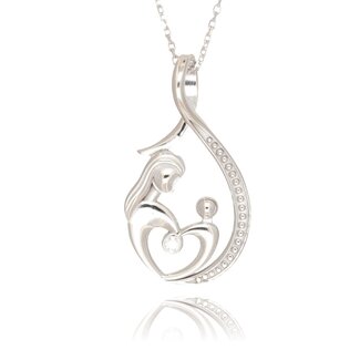 Witgouden Moeder Kind Hanger met Diamant