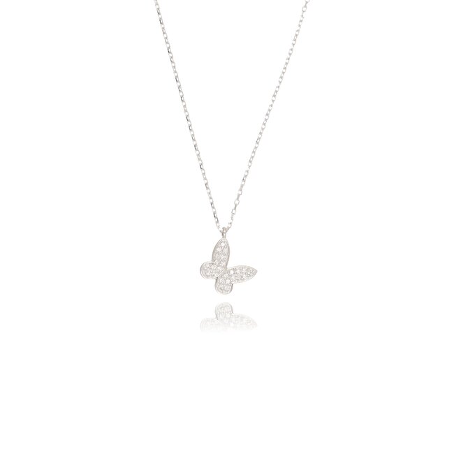 14 karaat witgouden collier met diamanten vlinderhanger